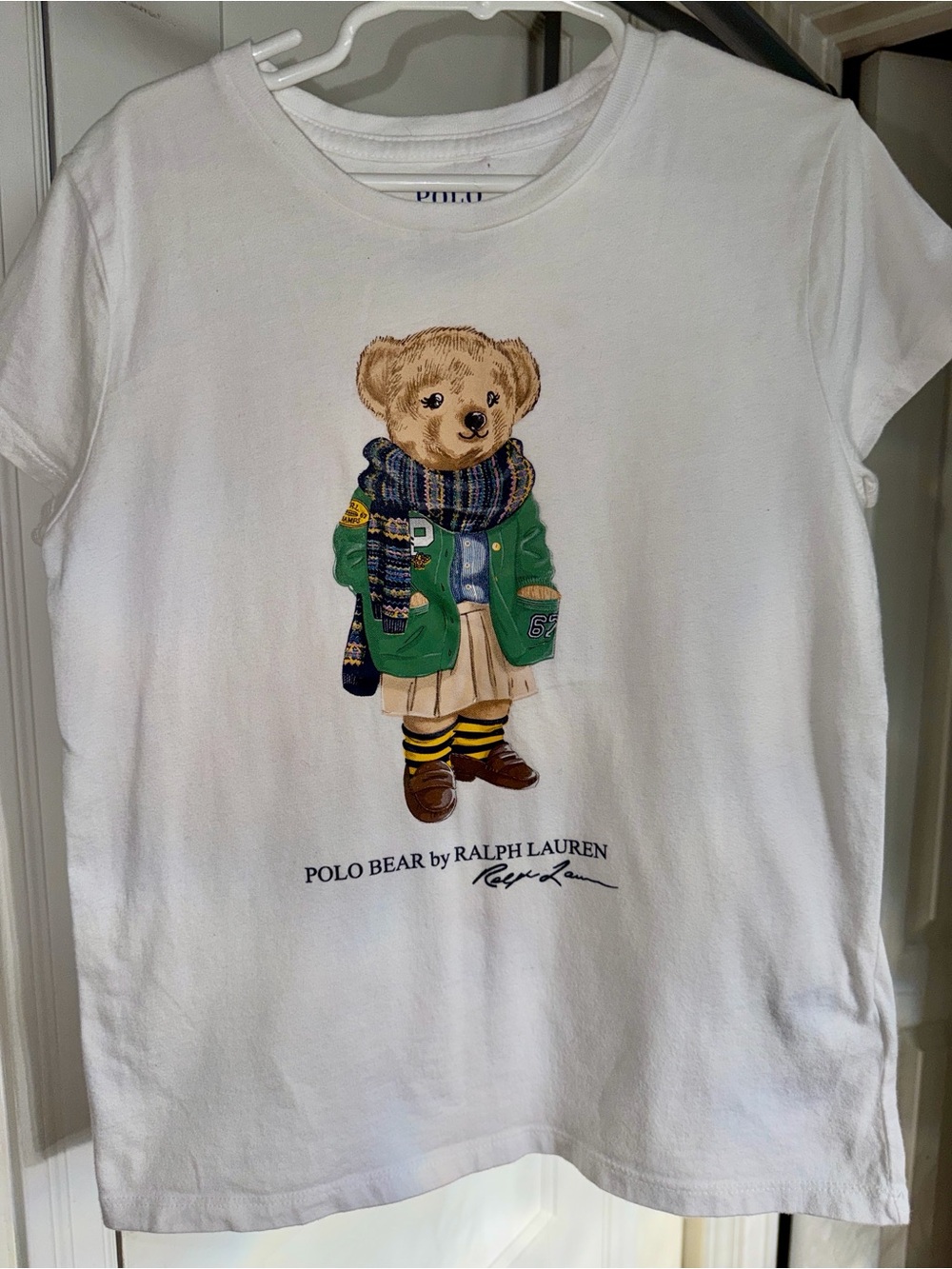 Ralph Lauren White Polo Bear Graphic Tee with Green Jacket